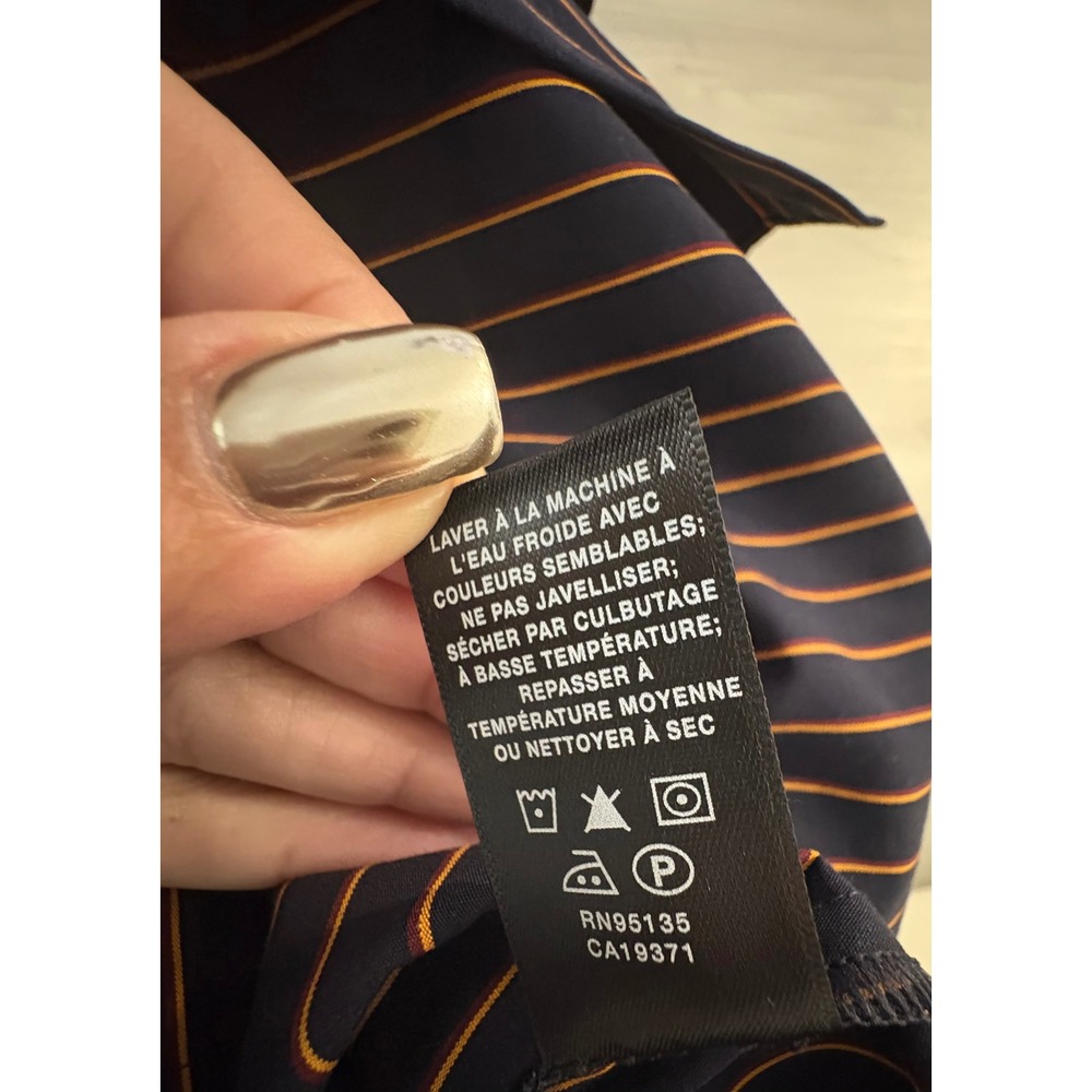 Lafayette 148 New York Women Shirt Navy Orange Striped Bell Cuff Button Down 4 - Picture 11 of 12